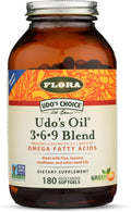 Flora Udo's Oil 3-6-9 Blend - Contains Organic Coconut Flax Seed Oil &amp More - 180 Vegetarian Softgels
