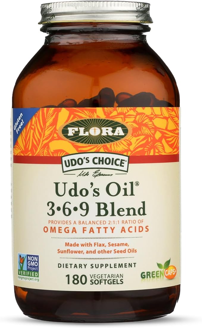 Flora Udo's Oil 3-6-9 Blend - Contains Organic Coconut Flax Seed Oil &amp More - 180 Vegetarian Softgels