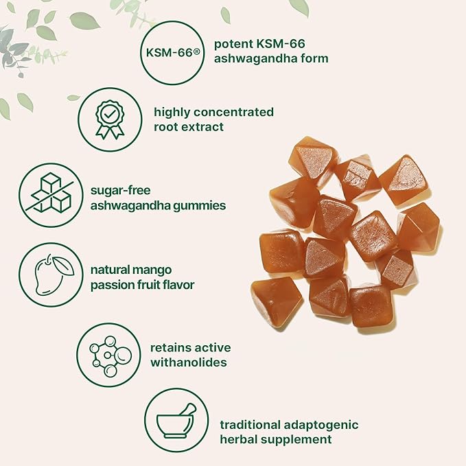 Micro Ingredients KSM-66 Ashwagandha Gummies 120 Count | Sugar Free Mango Passion Fruit Flavor | Potent Root Extract | Stress Relaxation &amp Sleep Support* | Non-GMO