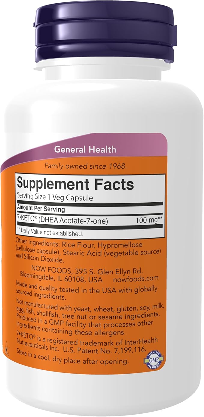 NOW Supplements 7-Keto (DHEA Acetate-7-one) 100 mg Weight Management* 120 Veg Capsules