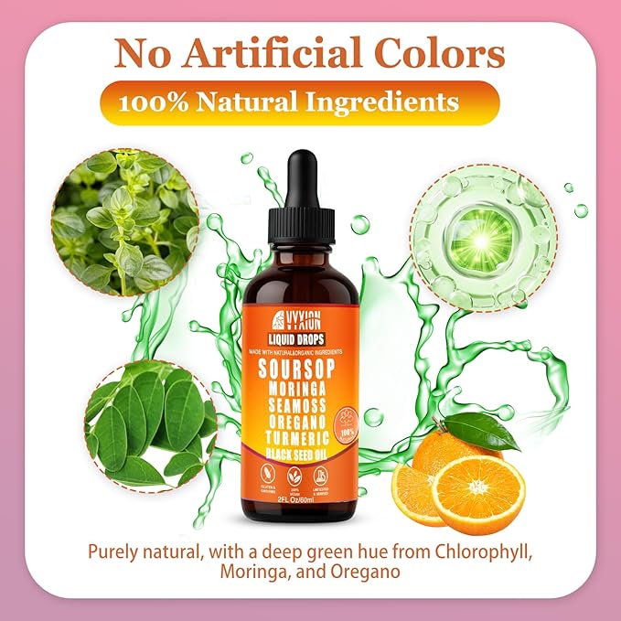 Soursop Bitters Liquid Drops 10 in 1 with Sea Moss Ashwagandha | Original &amp Zesty Orange Flavor Combo | 2-Pack (2 Fl Oz Each) | Herbal Extracts for Overall Health | Vegan Non-GMO Gluten-Free