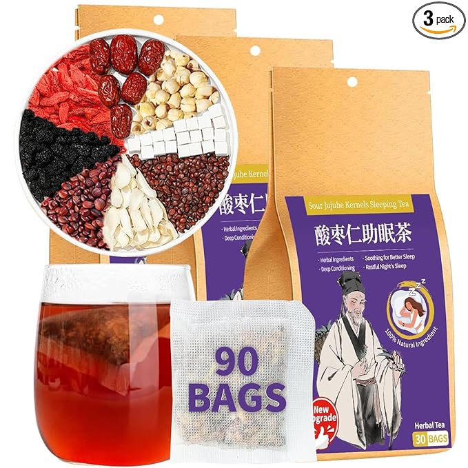 Baihuatang Good Night Sleep Tea 450g(5g*90 Bags) with Poria Cocos Sour Jujube Dried Mulberries Goji Berry Barley Jujube slices Caffeine Free Soothes Rest Wellness 酸枣仁茯苓助眠茶