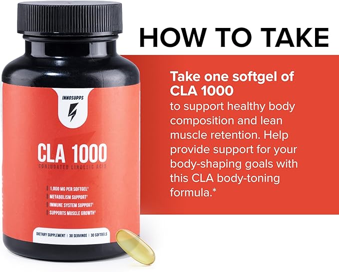 InnoSupps CLA 1000mg - CLA Supplements with Safflower Oil - Supports Metabolism Lean Muscle Recovery and Growth Stamina and Immune Health (30 Capsules)