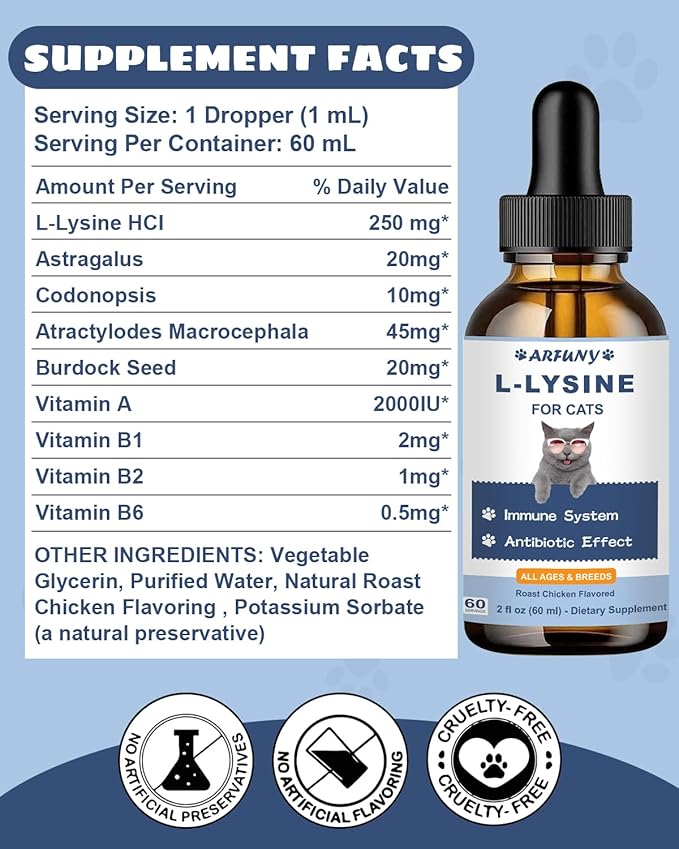 L-Lysine Supplement for Cats - Immune Support - 60ML Lysine for Feline Respiratory Sneezing Runny Nose Eye Function Mushrooms for Dogs - Turkey Tail Mushroom for Dogs - Gut Skin Joint Health