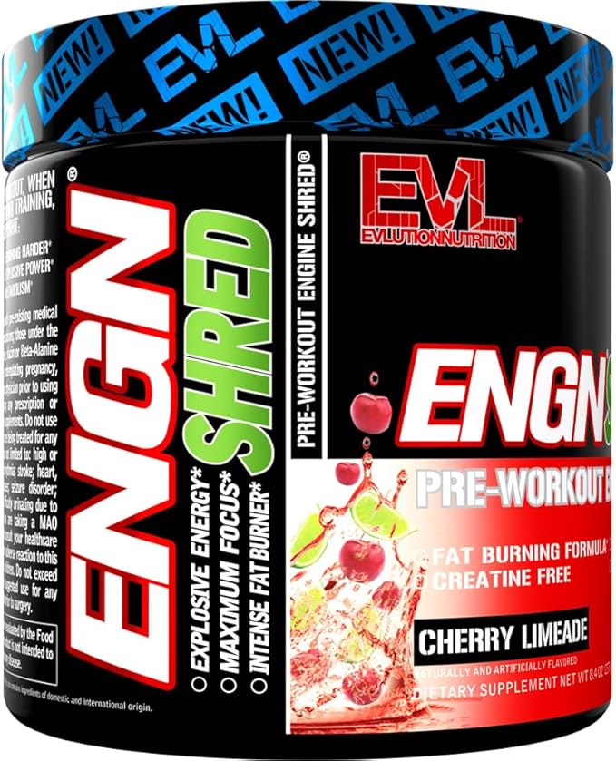 Evlution ENGN Shred Ultimate Pre Workout Powder (Cherry Lime 30 Servings) Plus L-Arginine and L-Citrulline Nitric Oxide Complex (Unflavored 75 Servings)