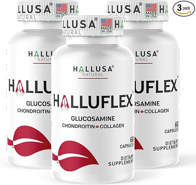 Hallusa Natural Halluflex Joint Support Supplement for Women &amp Men Glucosamine Chondroitin 2850mg 180 Capsules Plus Hydrolyzed Collagen Mobility Flexibility &amp Joint Health