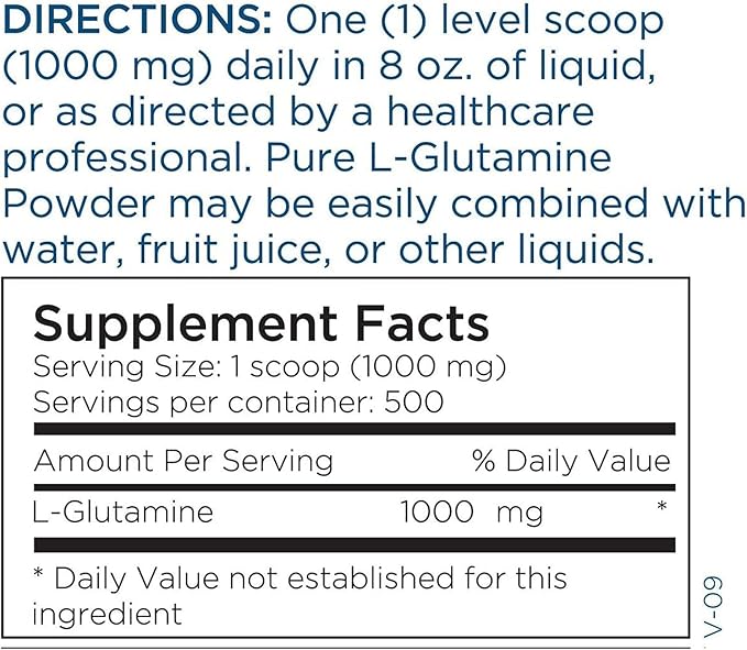 Metabolic Maintenance L-Glutamine Powder - 1000mg Pure Amino Acid Supplement Easy Drink Add-in - Support for Gut + Intestinal Health Exercise + Muscle Recovery (500g / 500 Servings)
