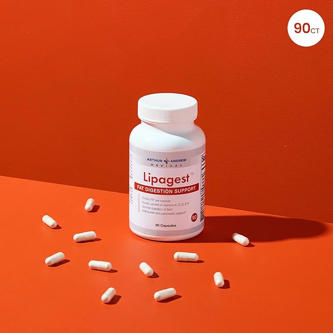 Arthur Andrew Medical Lipagest - Concentrated Lipase Enzyme - 20000 FIP - Optimal Digestion of Fats - Nutrient Absorption - Gallblader &amp Keto Support - Dairy-Free &amp Vegan