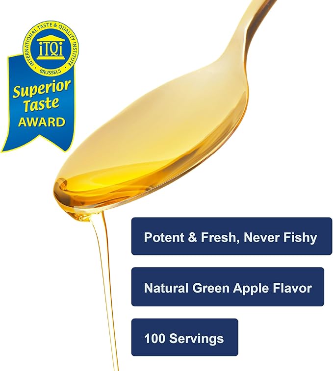 Carlson - Kid's Cod Liver Oil 550 mg Omega-3s Plus Vitamins A and D3 Wild Caught Norwegian Arctic Cod Sustainably Sourced Nordic Liquid Fish Oil Green Apple 250 mL (8.4 Fl Oz)