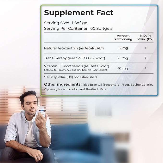 WELLNESS EXTRACT Astaxanthin 12mg Supplement – AstaREAL™ Astaxanthin with GG-Gold® Geranylgeraniol &amp DeltaGold® Tocotrienols Powerful Antioxidants for Eye Skin &amp Heart Health Support – 60 So