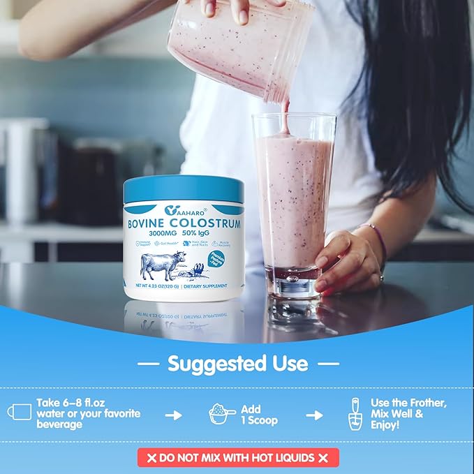 Colostrum Powder - Bovine Colostrum Supplement with Collagen Peptides for Women Men Grass Fed High IgG Superfood for Gut Health Immune Support Nail Hair Growth Easy to Mix Unflavored 4.23OZ