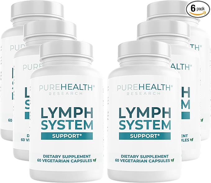 PUREHEALTH RESEARCH Lymph System Support - Lymphatic Drainage Supplement for Women &amp Men - Bromelain Echinacea Dandelion Burdock Root Lemon Powder Kelp Cleavers &amp More - 360 Capsules