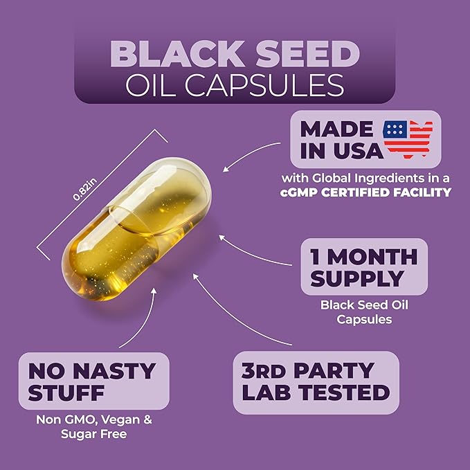 Black Seed Oil - Cold Pressed Black Seed Oil Capsules - Provides Vitamin E &amp Omega 3 6 9 - High Potency (1500mg) for Immune &amp Joint Support Antioxidants Digestion Hair Skin Nails - Vegan 90