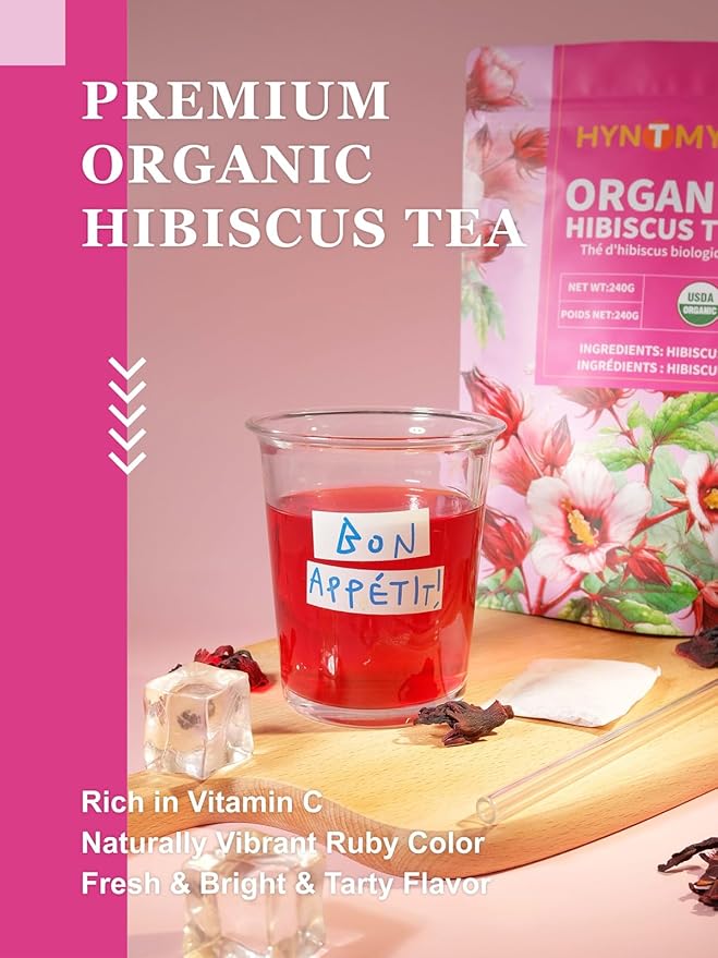 HYNTMYT Organic Hibiscus Tea Bags Premium USDA Organic Hibiscus Flowers Tea Bright &amp Tart Flavor Caffeine Free 120 Count