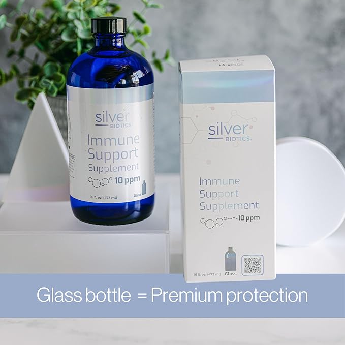 Silver Biotics Multivalent SilverSol Technology Ag₄O₄ 10 PPM Immune Support | Bio-Hacking Immune Building Natural Support (16 Fl Oz Glass Bottle)