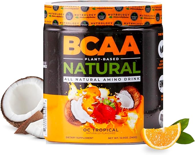 Nutrology BCAA Natural - Plant Based BCAA Powder Orange Coconut Flavor Optimized 2:1:1 Ratio Amino Acids Powder for Pre Workout &amp Post Workout Recovery Vegan Gluten-Free Non-GMO 30 Servings