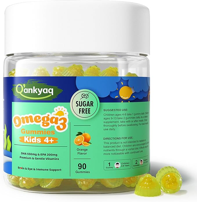 Kids Omega 3 Gummies Vegan Algae DHA &amp EPA Supplements for Children with Zinc and Multivitamin Improve Focus &amp Cognition* Eye &amp Immune Support No Fish Burps Sugar Free 90 Gummies