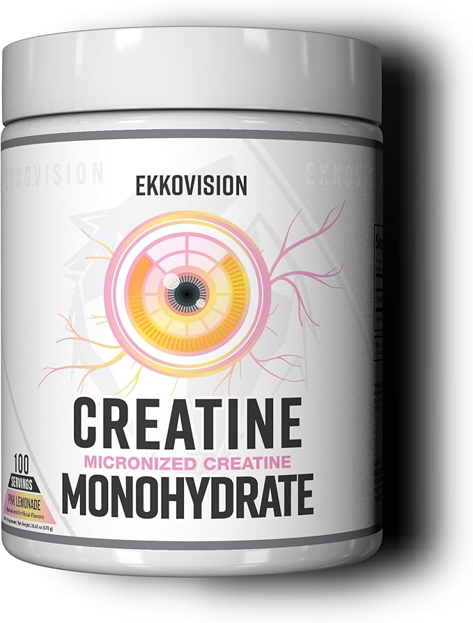 Ekkovision Creatine Monohydrate Powder Micronized Pink Lemonade Pre Workout &amp Post Workout Supplement for Men and Women Energy Support Easy to Mix in Shakes Smoothies &amp Beverages 100 Se