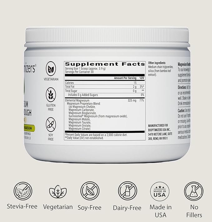 BIOptimizers Magnesium Breakthrough Drink - 8 Forms of Magnesium Electrolytes Sleep Health Stress Muscle Recovery Heart Support | Glycinate Citrate Malate - Unflavored