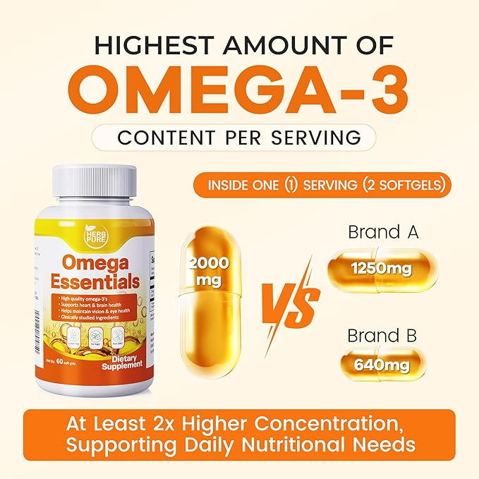Omega-3 Fish Oil – 2000mg Softgels with 600mg EPA &amp 400mg DHA Fatty Acids High Absorption &amp Pure Formula Supports Heart Brain &amp Vision Made in USA GMP Certified 180 softgels(3 Packs)
