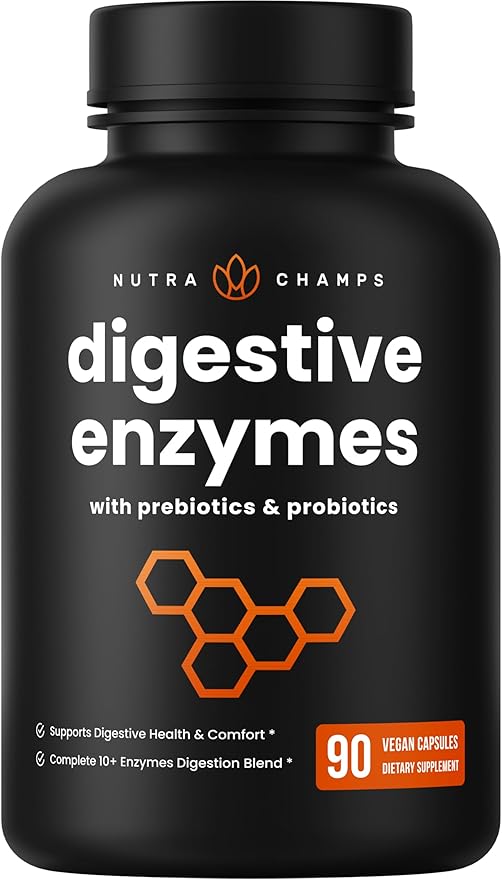 NutraChamps Digestive Enzymes with Probiotics and Prebiotics for Women &amp Men - 90 Vegan Capsules with Bromelain for Bloating &amp Optimal Gut Health