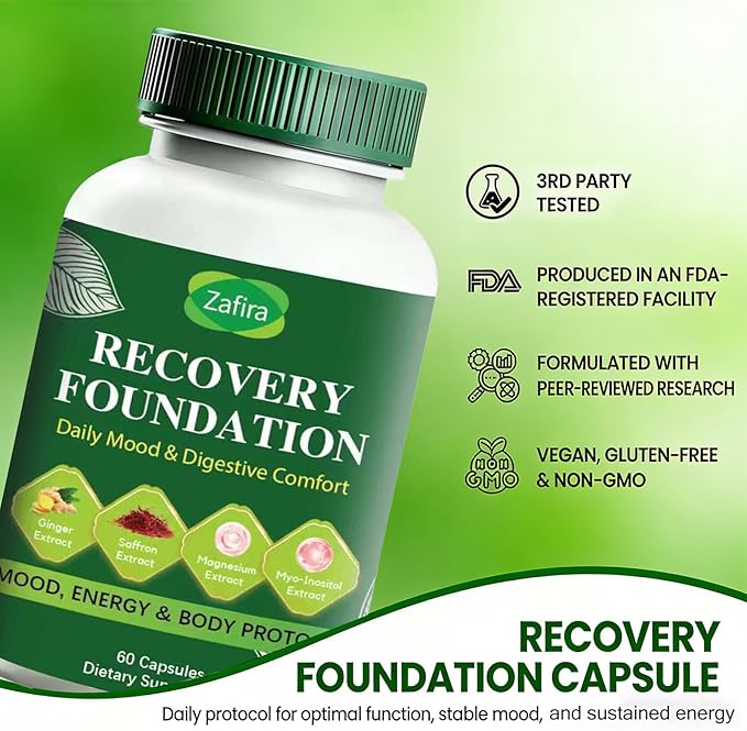 Zafira Recovery Foundation Capsules – Clear Mental Fog Reduce Hair Loss &amp Boost Digestion | Clinically Tested All-Natural IngredientsNon-GMO 60 Capsules