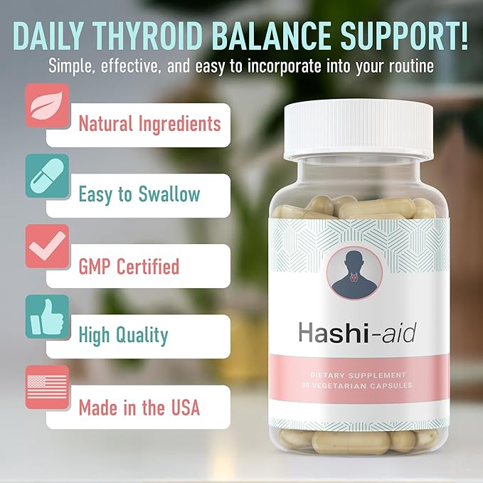 IBDassist™ Hashi Aid Thyroid Support for Women &amp Men - Thyroid Supplement for Hashimoto's Disease &amp Hypothyroidism* - Packed with Ashwagandha Selenium Zinc Essential Vitamins &amp More - 3