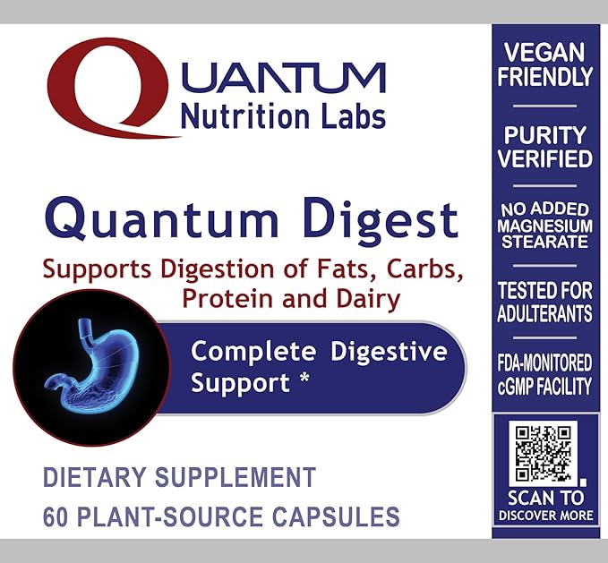 Quantum Nutrition Labs Quantum Digest - Digestive Health Enzymes for Women and Men Digestion Support for Gut Health Fully Active Vegan Enzyme Pills - 60 Vegetarian Capsules (Pack of 2)