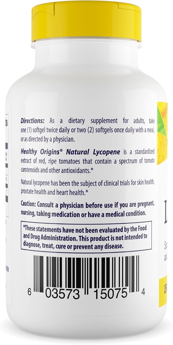 Healthy Origins Lycopene 15 mg (Natural Non-GMO Gluten Free Skin Support Prostate Support) 180 Softgels