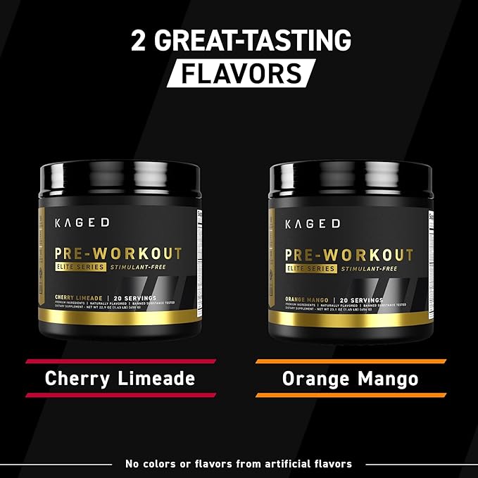 Kaged Pre Workout Elite Stim Free Powder | Orange Mango | Creatine Beta Alanine L-Citrulline | No Caffeine | 20 Servings