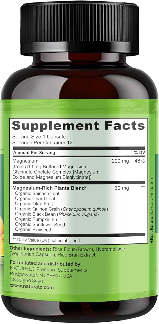 NATURELO Probiotics for Digestive Health - 60 Vegetarian Capsules and Magnesium Glycinate Chelate Complex - 120 Capsules Bundle