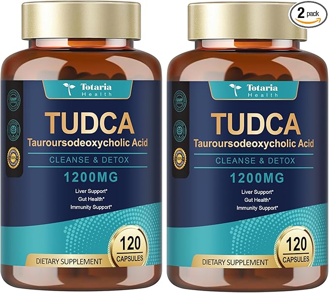 Totaria (2 Packs) TUDCA Bile Salts 1200mg (Tauroursodeoxycholic Acid) Ultra Strength Pure TUDCA Liver Supplements Liver and Gallbladder Cleanse &amp Repair Vegan