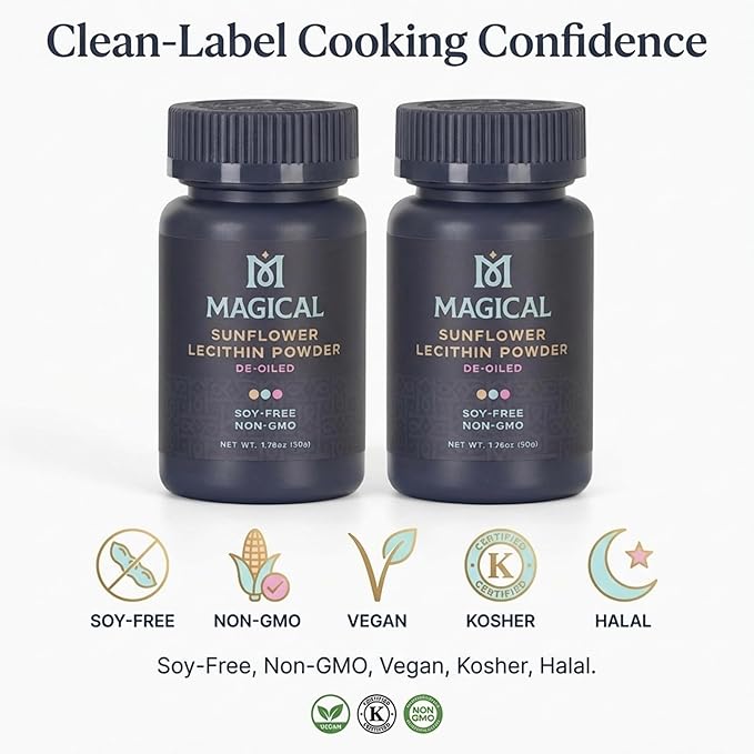 MAGICAL BUTTER Sunflower Lecithin Powder 4-Pack – Bulk Value Soy-Free Non-GMO Vegan &amp Kosher Emulsifier for Baking Butter &amp Oil Stabilizer | 1.76 oz Each