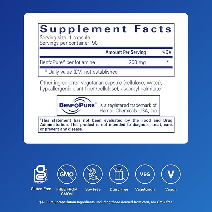 Pure Encapsulations BenfoMax 90's - 200 mg Benfotiamine - Vitamin B1 Thiamin Supplement - Supports Heart &amp Metabolism Health - Vegan &amp Non-GMO - 90 Capsules