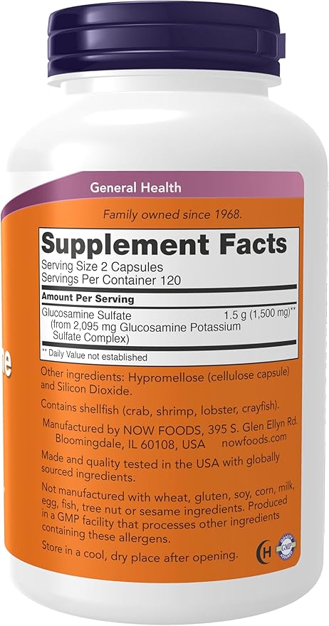 NOW Foods Supplements Glucosamine Sulfate 750 mg with UL Dietary Supplement Certification 240 Veg Capsules