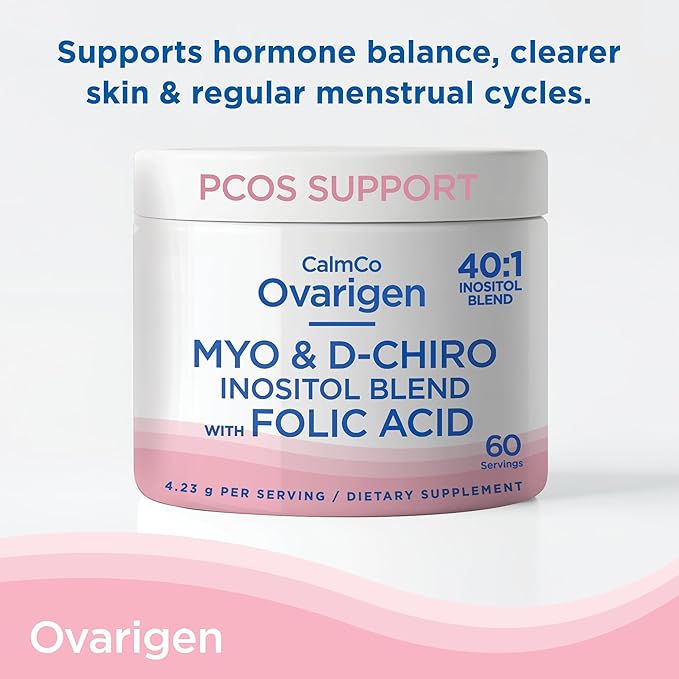 CalmCo Ovarigen Myo-Inositol &amp D-Chiro Inositol Supplement for Women – 40:1 Inositol Powder with Folic Acid Fertility Supplements for PCOS Hormone Balance and Ovarian Support (60 Servings)
