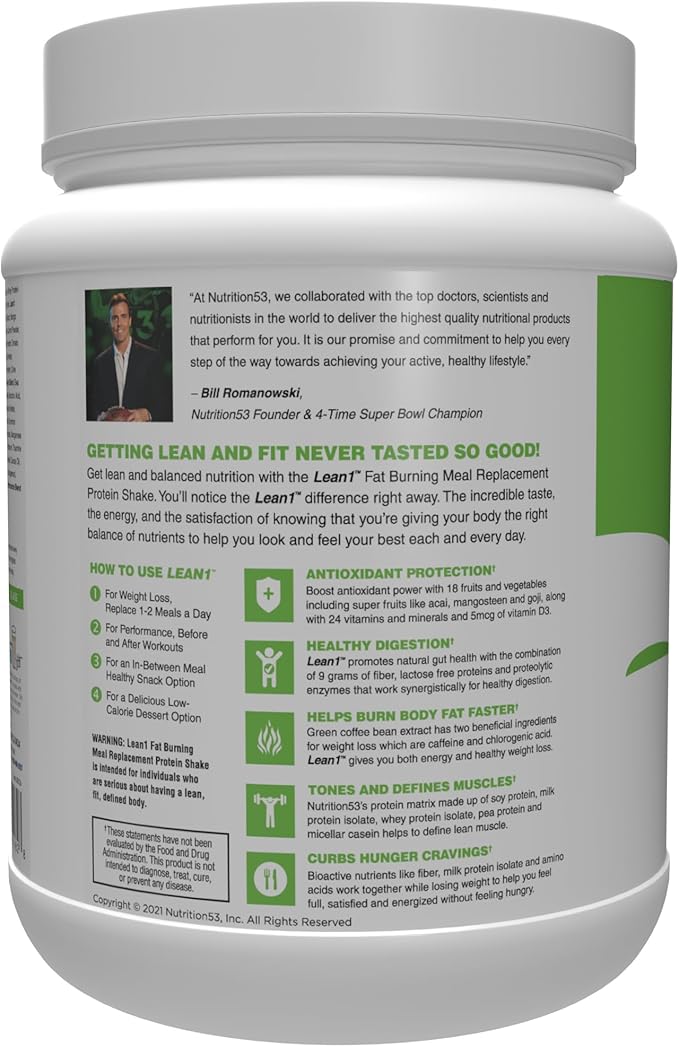 Lean1 Vanilla Meal Replacement Protein Shake 15 Serving Tub