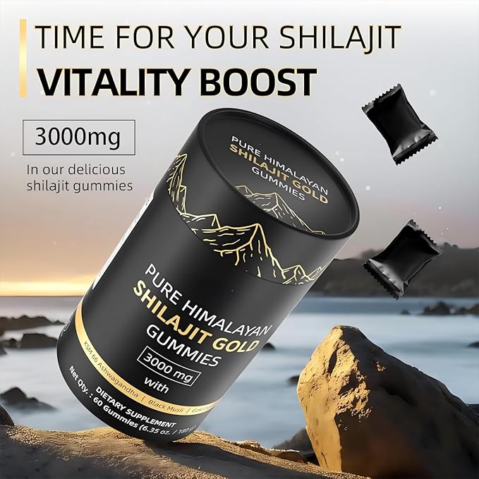 3000mg Himalayan Shilajit Gummies Gold for Men &amp Women - Organic &amp Natural with 85+ Essential Minerals &amp Fulvic Acid (1 Bottle)
