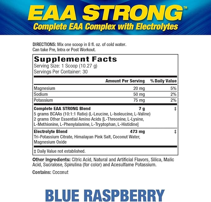 Maximum Human Performance Mhp Eaa Strong Amino Acid Supplements All 9 Essential Amino Acids Bcaas Electrolytes Blue Raspberry 1.2 Pound