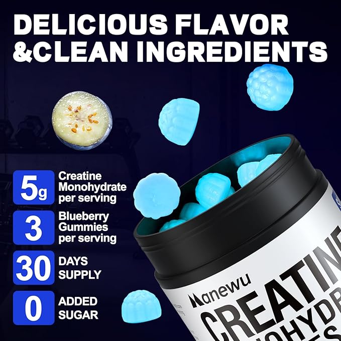 Creatine Monohydrate Gummies 5g Creatine Dose 99.9% Pure Creatine for Men &amp Women Lab Verified Sugar Free &amp Vegan Supports Muscle Strength Recovery &amp Stamina Blueberry Flavor 90 Co