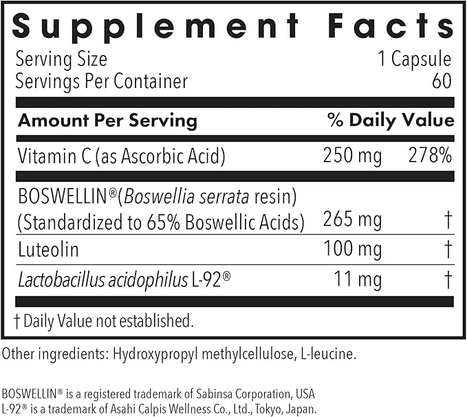 Allergy Research Group Aller-Aid L92 Supplement - with Lactobacillus Acidophilus Indian Frankincense Boswellic Acid Vegetarian Capsules - 60 Count