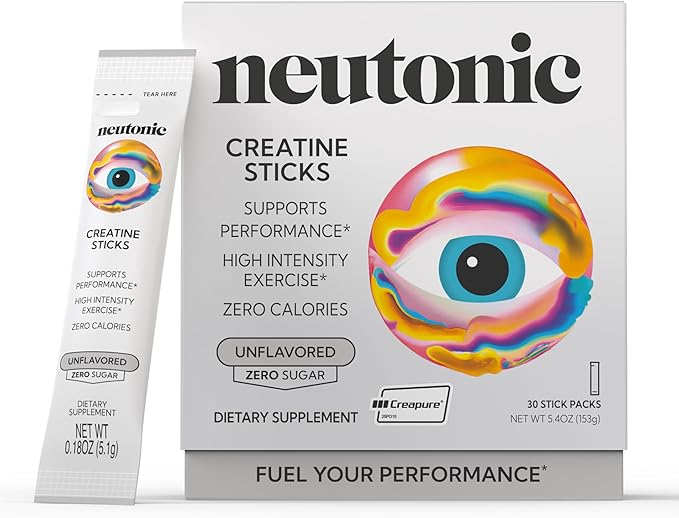 Neutonic Creatine Monohydrate | Unflavored | Premium Micronized Creapure Creatine Powder | Supports Strength and Power | Zero Calories Zero Sugar Vegan | Convenient Single-Serve Packets | 30 Sticks