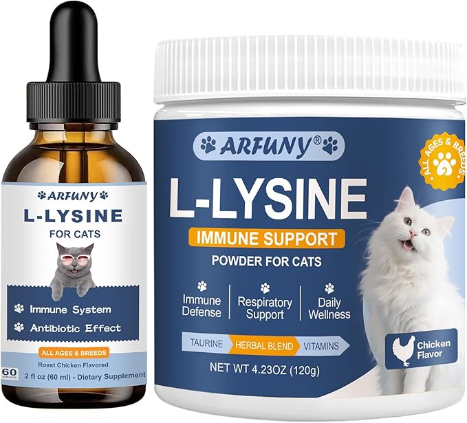 L-Lysine Supplement for Cats 60ML Lysine for Feline Respiratory Sneezing Runny Nose Eye Function &amp Cat Lysine Powder Support Immune System Respiratory Eye Health