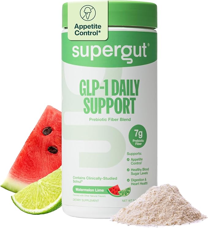 Supergut GLP1 Daily Support - Watermelon Lime - High Fiber GLP-1 Supplement Powder for Women &amp Men - Sugar-Free Drink Mix for Gut Health &amp Digestive Support (18 Servings)
