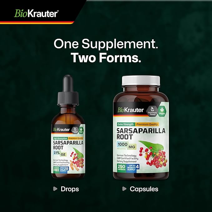 BIO KRAUTER® Sarsaparilla Root for Liver Support - Vegan &amp Pure Liver Supplement for Cleanse 680 mg per Serving - Natural Sarsaparilla Extract - 2 Fl.Oz 28-Day Supply Alcohol &amp Sugar Free