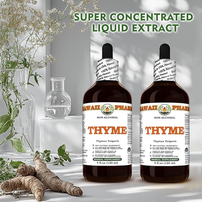 Thyme (Thymus Vulgaris) Dry Leaf Glycerite All Natural Vegan Lab Tested Alcohol-Free Liquid Extract - 2 fl.oz