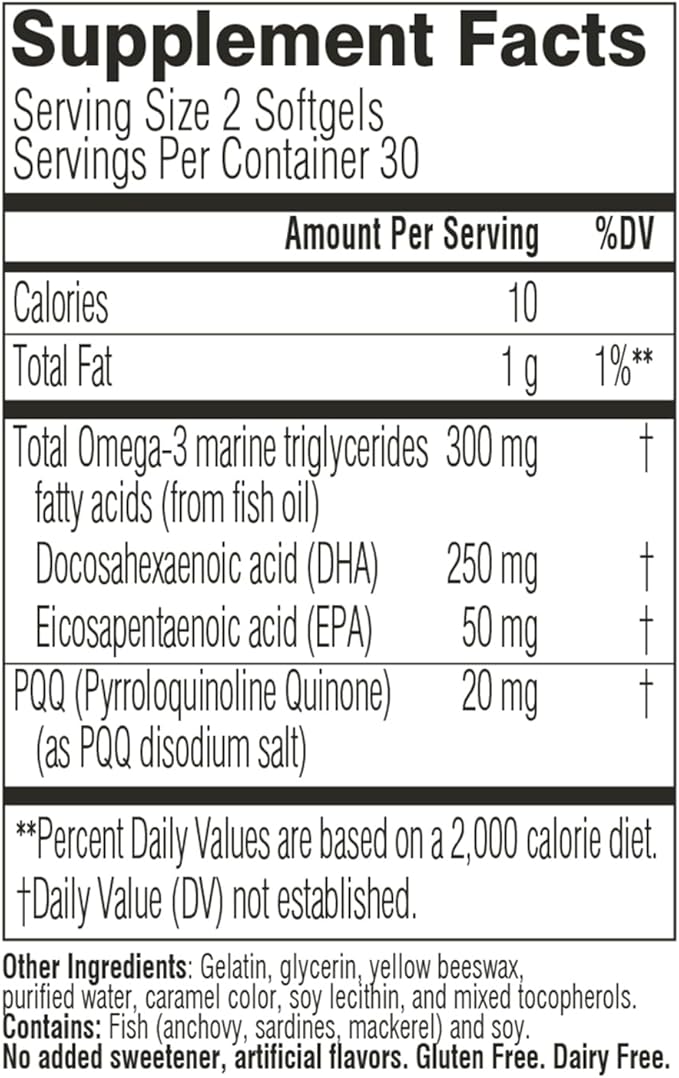 Swisse PQQ + DHA Brain Booster | Supports Brain &amp Heart Health | Enhances Attention &amp Focus | Functional Memory Support | Promotes Efficient Metabolism &amp Mitochondrial Health | 30 Softgels