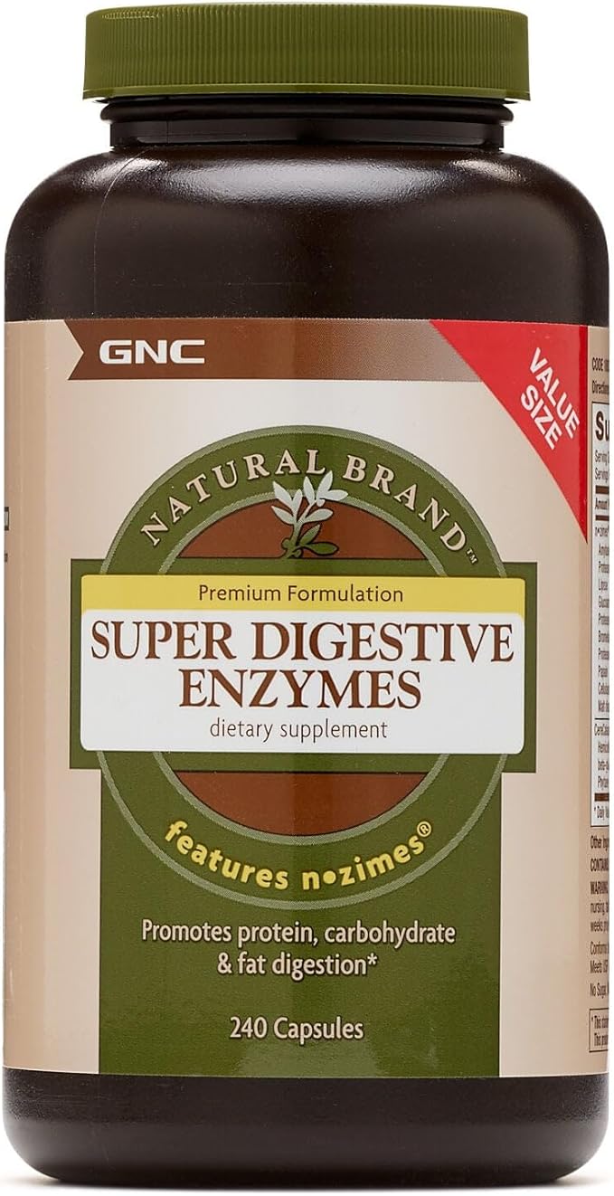 GNC Natural Brand Super Digestive Enzymes Supports Protein Carbohydrate and Fat Digestion 240 Capsules
