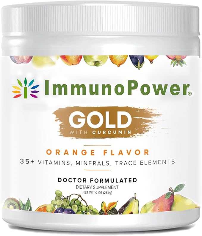 Gold - Immune Support - Targeted to Help Increase Natural Killer Cell Activity with 35+ Vitamins Minerals - Powder Formula - Orange Flavor