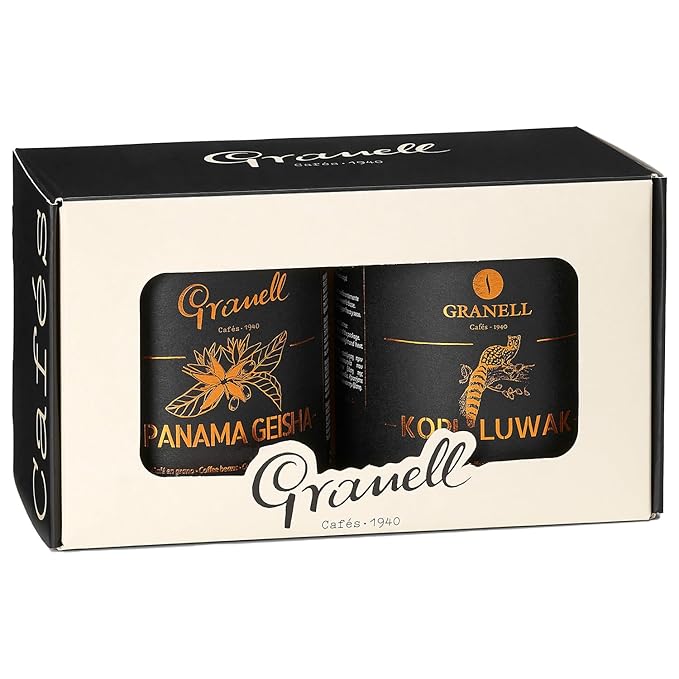 Cafés Granell – Kopi Luwak + Panama Geisha Coffee | Exotic Collection | Fresh Whole Gourmet Beans | Quality Controlled | 100% Arabica Coffee-Premium Medium Roast | 3.53oz